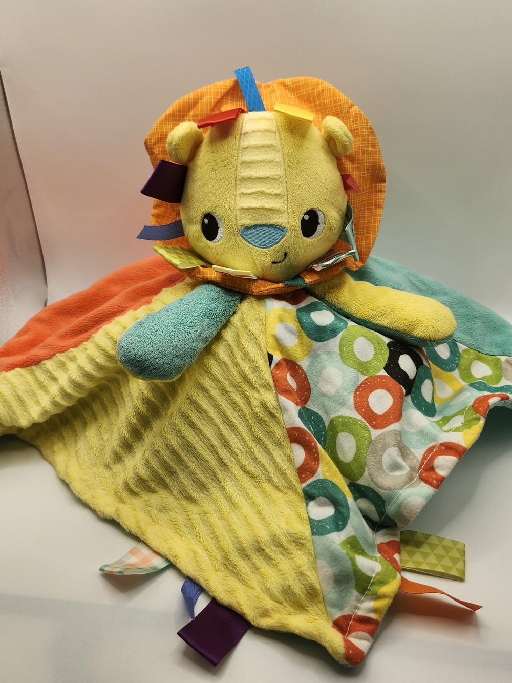 RETIRED Bright Starts Cuddle Tags Blankie Security Blanket Lovey Plush Toy/ Lion